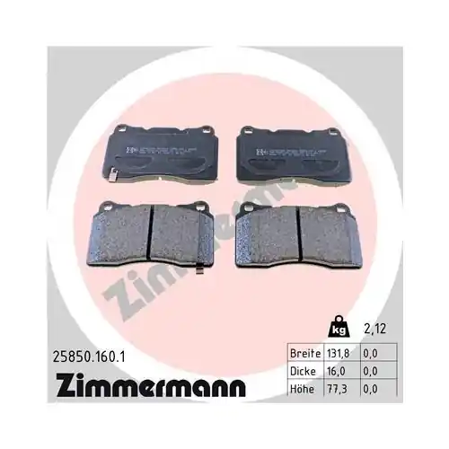 ZIMMERMANN Bremsbelagsatz, Scheibenbremse 25850.160.1 Online Kaufen